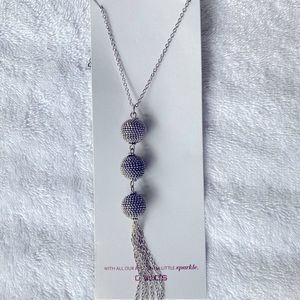 Chico’s Silver Tone Beaded Tassel Pendant Necklace
